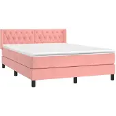 Syfax Cama box spring con colchón terciopelo rosa 140x190 cm