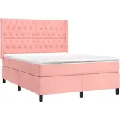 Syfax Cama box spring con colchón terciopelo rosa 140x190 cm