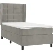 Syfax Cama box spring con colchón terciopelo gris claro 100x200 cm