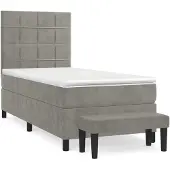Syfax Cama box spring con colchón terciopelo gris claro 100x200 cm