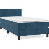 Syfax Cama box spring con colchón terciopelo azul oscuro 100x200 cm