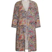 Usha Kimono crema / azul oscuro / naranja claro / rojo fuego