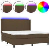 Syfax Cama box spring colchón luces LED tela marrón oscuro 180x200cm