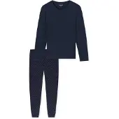 Schiesser Pijama largo 'Casual Essentials' azul oscuro / rojo