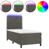 Syfax Cama box spring colchón y LED terciopelo gris oscuro 90x190 cm