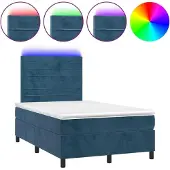 Syfax Cama box spring colchón y LED terciopelo azul oscuro 120x200 cm