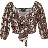 Faina Blusa 'Festive' marrón oscuro / caqui / negro