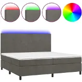 Syfax Cama box spring colchón y LED terciopelo gris oscuro 200x200 cm