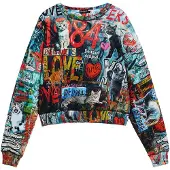 Desigual , Sudadera grafittis, Mujer, Algodon, Negro, XL