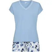 LASCANA Pijama de pantalón corto marino / azul claro / blanco