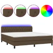 Syfax Cama box spring colchón luces LED tela marrón oscuro 180x200cm