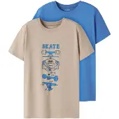 TWO SOON Camiseta beige / azul / negro