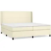 Syfax Cama box spring con colchón cuero sintético crema 200x200 cm