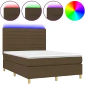 Syfax Cama box spring colchón luces LED tela marrón oscuro 140x200cm