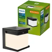 Philips , aplique de pared Diara, 3,8 W, negro, plástico, clase III, para uso en interiores, ideal para garajes, jardines y terrazas, con sensor de movimiento e sensor de luz diurna/nocturna