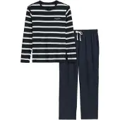 Marc O'Polo Pijama largo navy / blanco lana