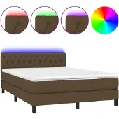 Syfax Cama box spring colchón luces LED tela marrón oscuro 140x200cm