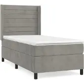 Syfax Cama box spring con colchón terciopelo gris claro 90x190 cm