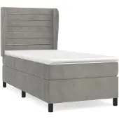 Syfax Cama box spring con colchón terciopelo gris claro 100x200 cm