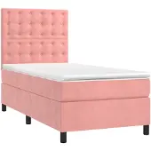 Syfax Cama box spring con colchón terciopelo rosa 80x200 cm