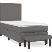 Syfax Cama box spring con colchón cuero sintético gris 90x190 cm