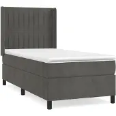 Syfax Cama box spring con colchón terciopelo gris oscuro 90x190 cm