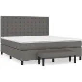 Syfax Cama box spring con colchón cuero sintético gris 160x200 cm