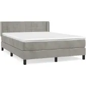 Syfax Cama box spring con colchón terciopelo gris claro 140x200 cm