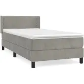 Syfax Cama box spring con colchón terciopelo gris claro 90x190 cm