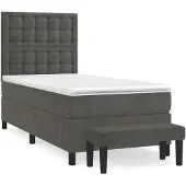 Syfax Cama box spring con colchón terciopelo gris oscuro 80x200 cm