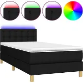 Syfax Cama box spring con colchón LED tela negro 100x200 cm