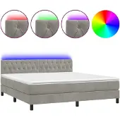 Syfax Cama box spring colchón y LED terciopelo gris claro 180x200 cm
