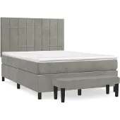 Syfax Cama box spring con colchón terciopelo gris claro 140x190 cm