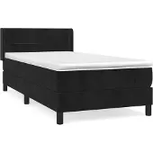 Syfax Cama box spring con colchón terciopelo negro 90x200 cm