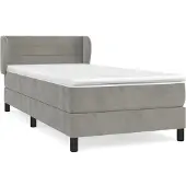 Syfax Cama box spring con colchón terciopelo gris claro 90x190 cm