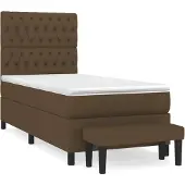 Syfax Cama box spring con colchón tela marrón oscuro 90x190 cm