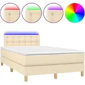 Syfax Cama box spring con colchón y LED tela crema 120x200 cm