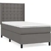 Syfax Cama box spring con colchón cuero sintético gris 80x200 cm