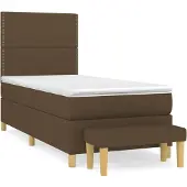 Syfax Cama box spring con colchón tela marrón oscuro 90x190 cm