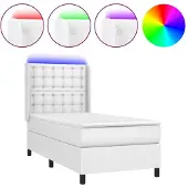 Syfax Cama box spring colchón y LED cuero sintético blanco 100x200 cm