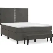 Syfax Cama box spring con colchón terciopelo gris oscuro 140x200 cm