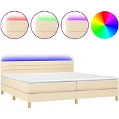 Syfax Cama box spring con colchón y LED tela crema 200x200 cm