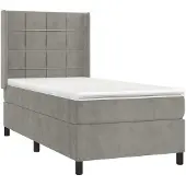 Syfax Cama box spring con colchón terciopelo gris claro 100x200 cm