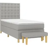 Syfax Cama box spring con colchón tela gris claro 90x200 cm