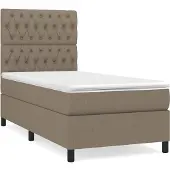 Syfax Cama box spring con colchón tela gris taupe 100x200 cm