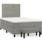 Syfax Cama box spring con colchón terciopelo gris claro 120x200 cm