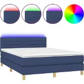 Syfax Cama box spring con colchón y LED tela azul 140x200 cm
