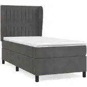 Syfax Cama box spring con colchón terciopelo gris oscuro 90x200 cm