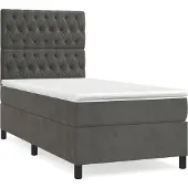 Syfax Cama box spring con colchón terciopelo gris oscuro 100x200 cm