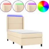 Syfax Cama box spring colchón y luces LED tela crema 100x200 cm